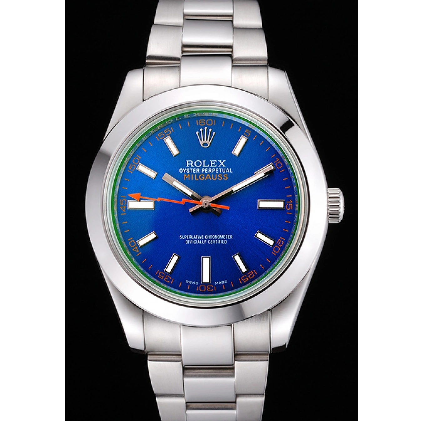 Aaa replica watch Steel Rolex And Stainless Blue Case Milgauss Bezel 622838 Dial 0819